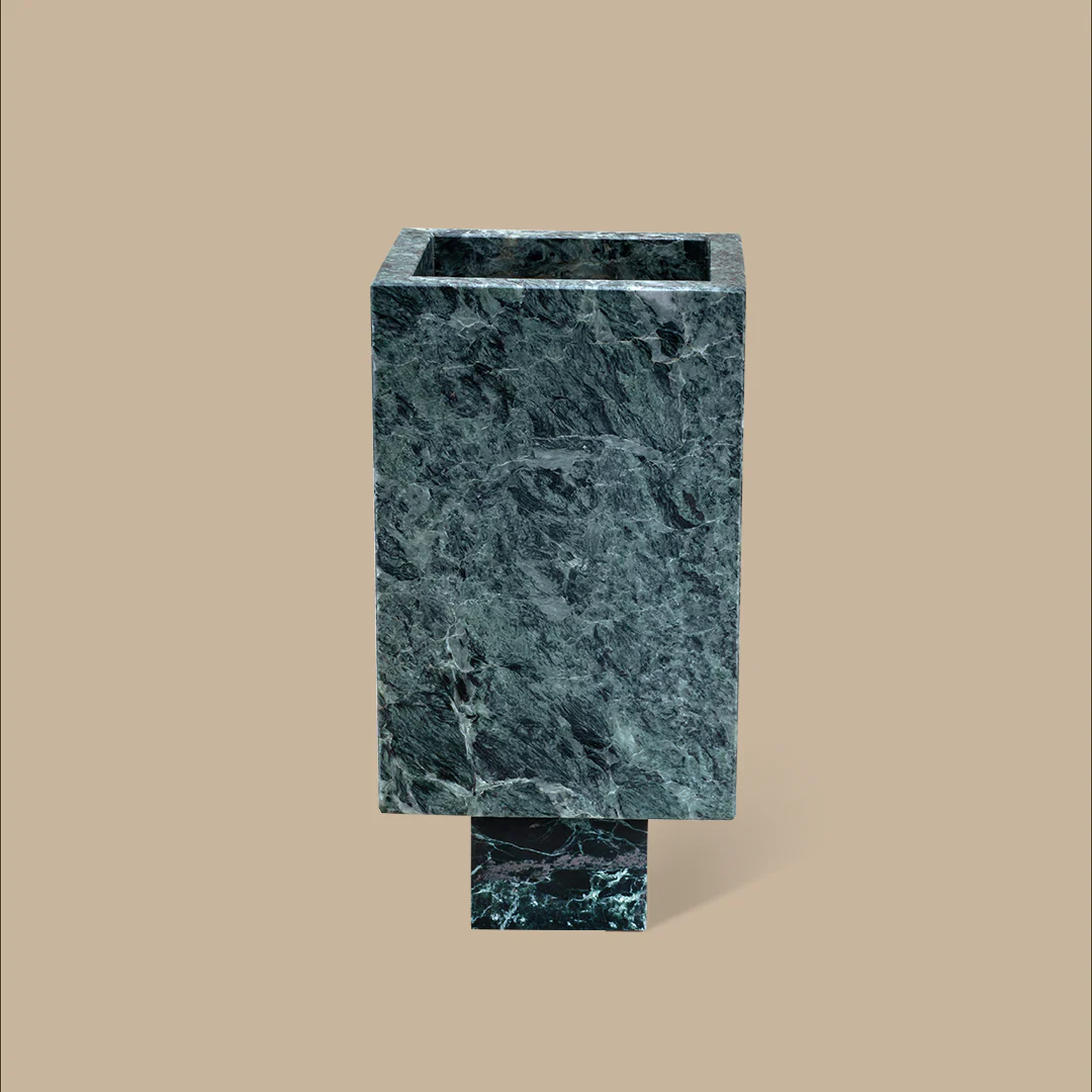 Trunk Vase - Verde Alpi Marble with Buttons
