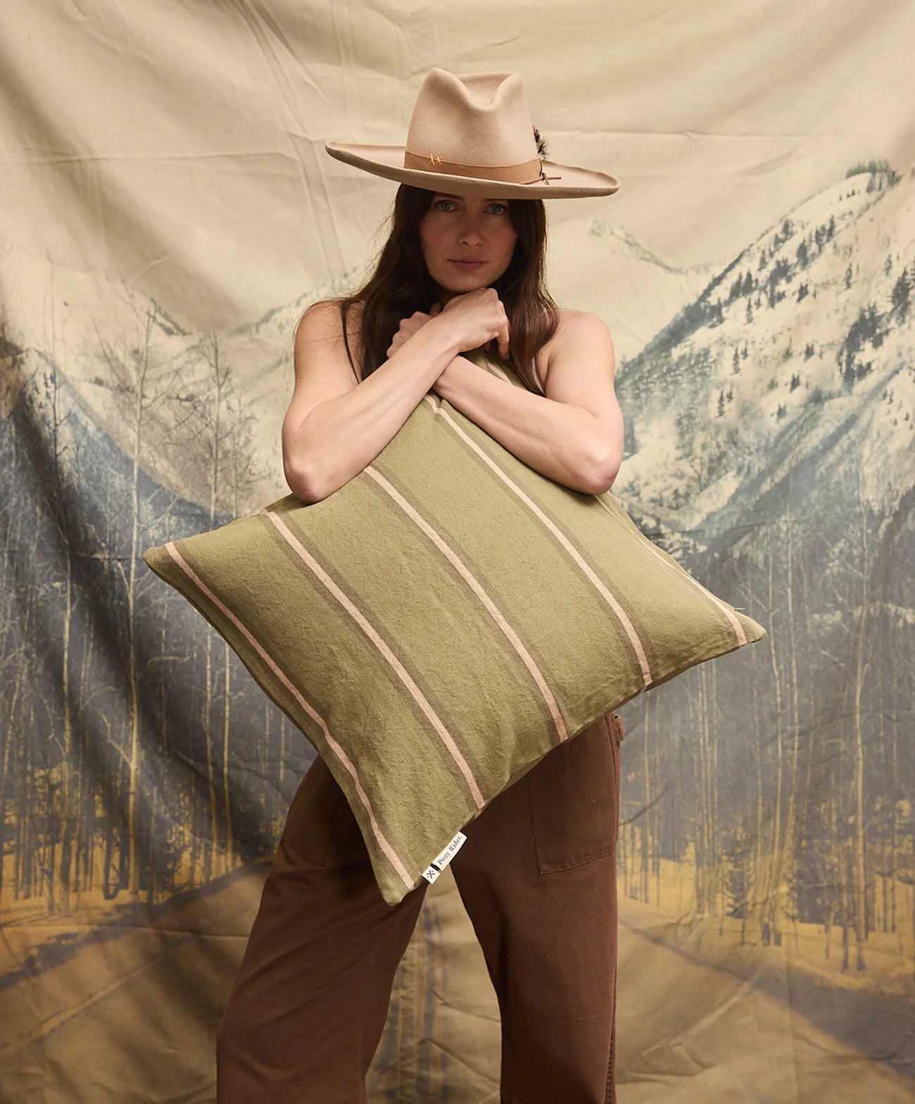 Safari Linen Cushion | Striped Olive / Donkey Pink