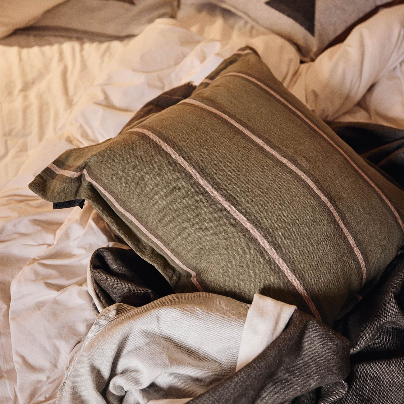 Safari Linen Cushion | Striped Olive / Donkey Pink