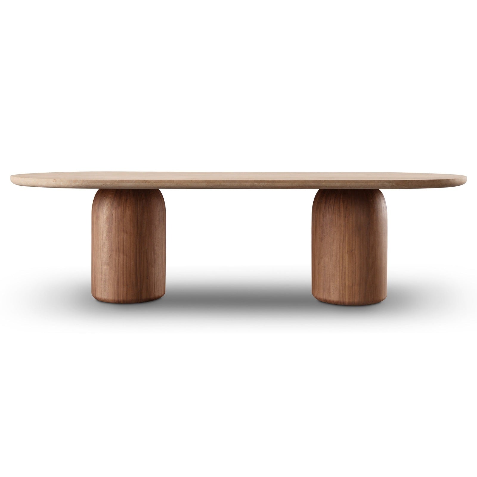 Tide Twin Pedestal Dining Table Walnut/Travertine