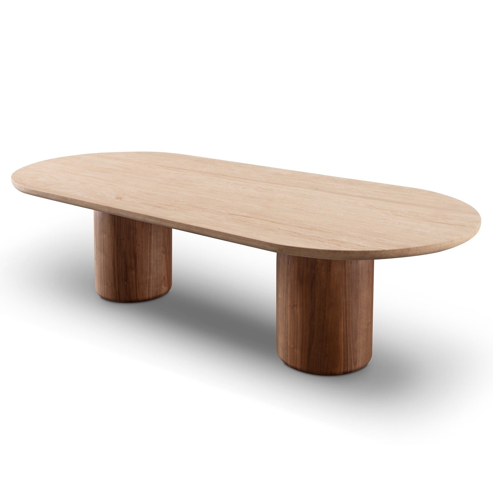 Tide Twin Pedestal Dining Table Walnut/Travertine