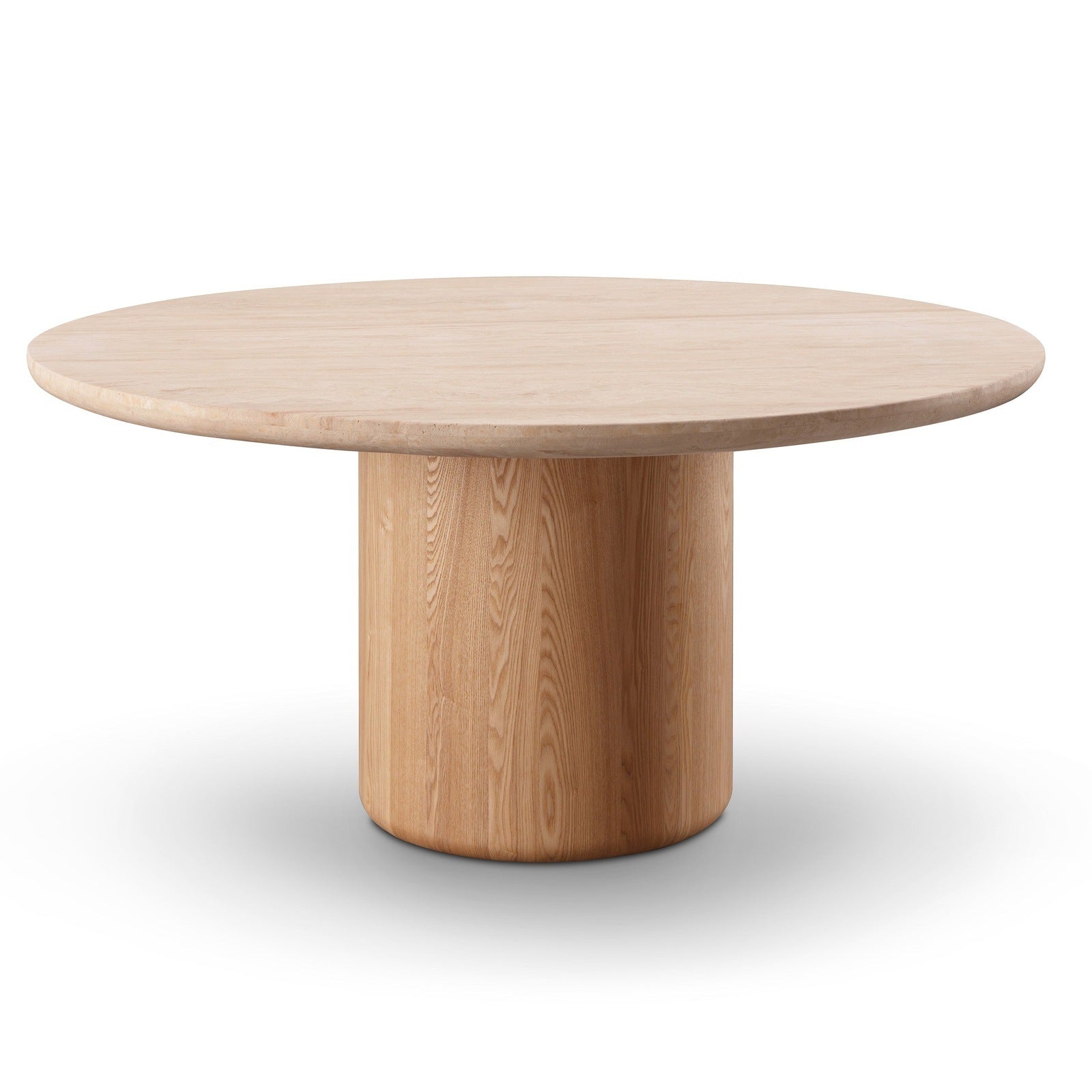 Ocean Single Pedestal Round Dining Table Oak/Travertine