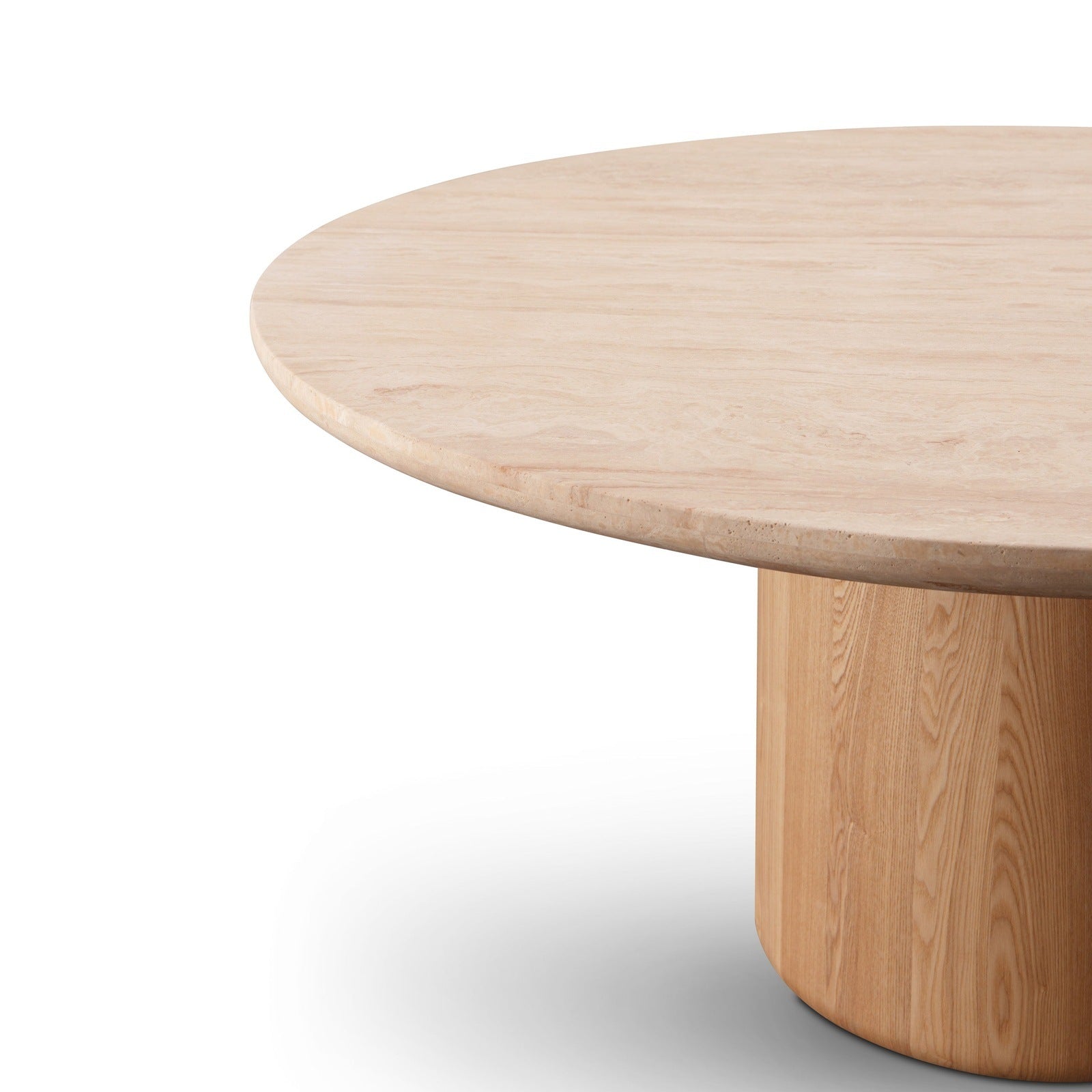 Ocean Single Pedestal Round Dining Table Oak/Travertine