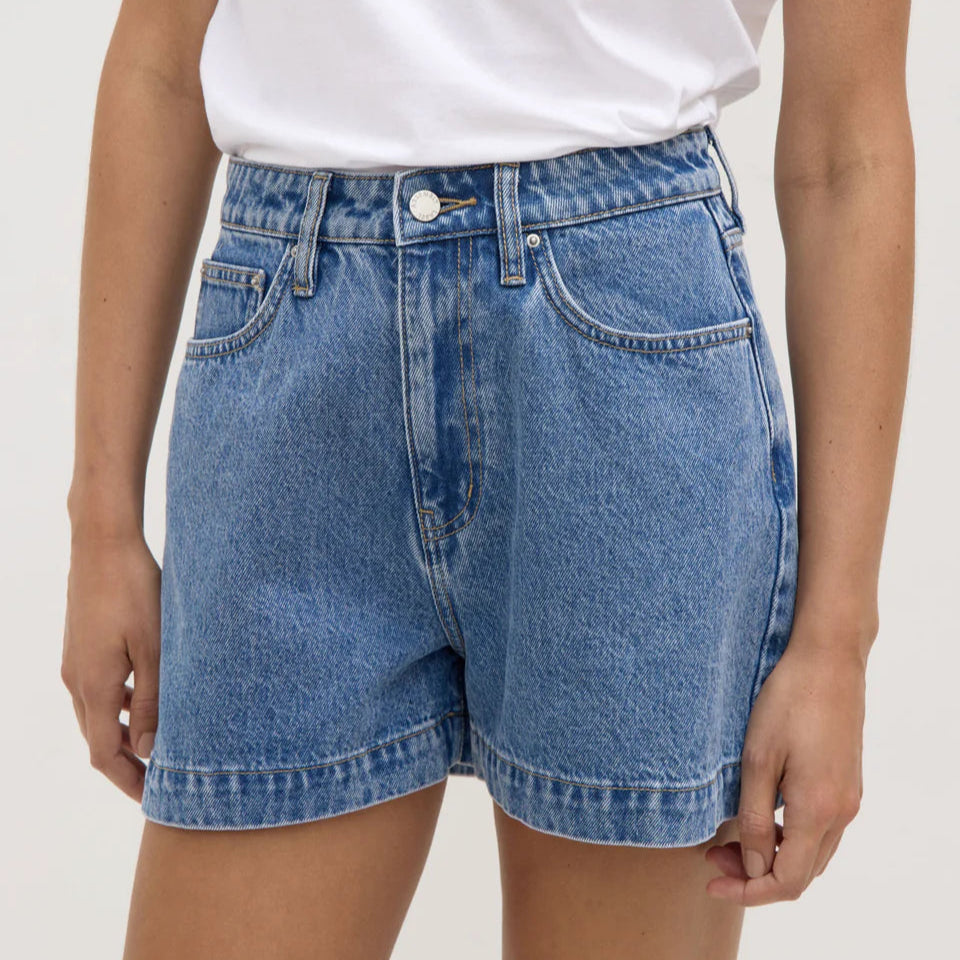 Boxy Denim Short Dark Stone