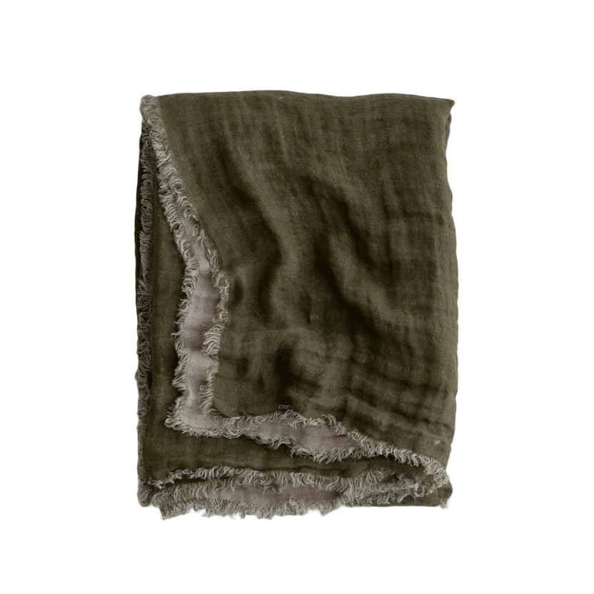 Crush Double Linen Throw Blanket - Armee/Sable