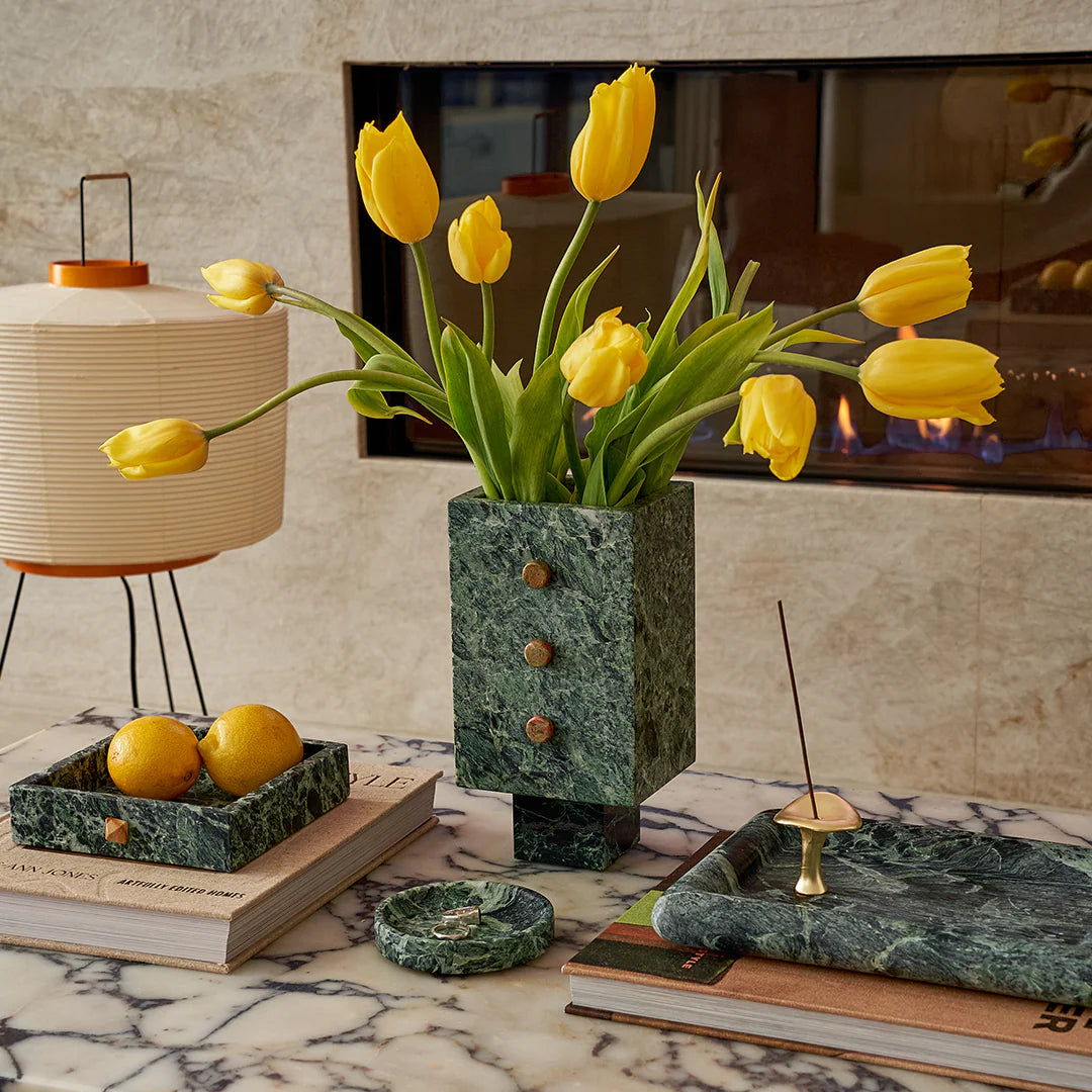 Trunk Vase - Verde Alpi Marble with Buttons