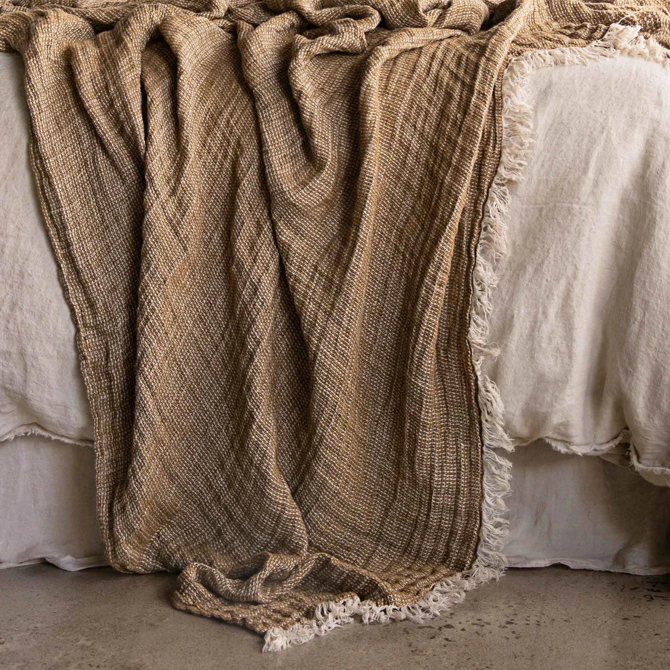 Crush Linen Throw Blanket - Brun Melange