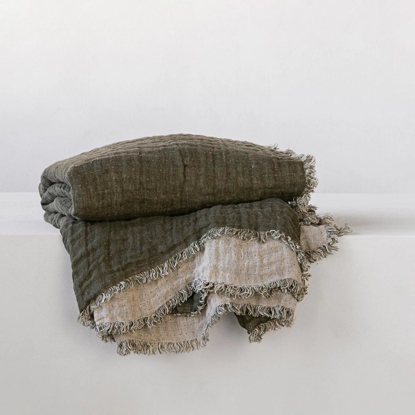 Crush Double Linen Throw Blanket - Armee/Sable