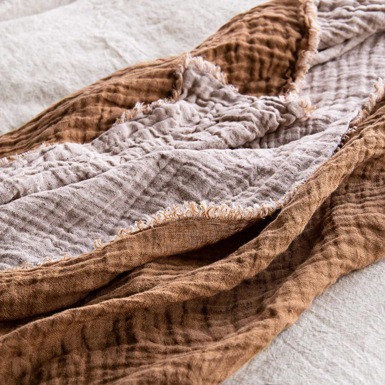 Crush Double Linen Throw Blanket - Russo/Sable