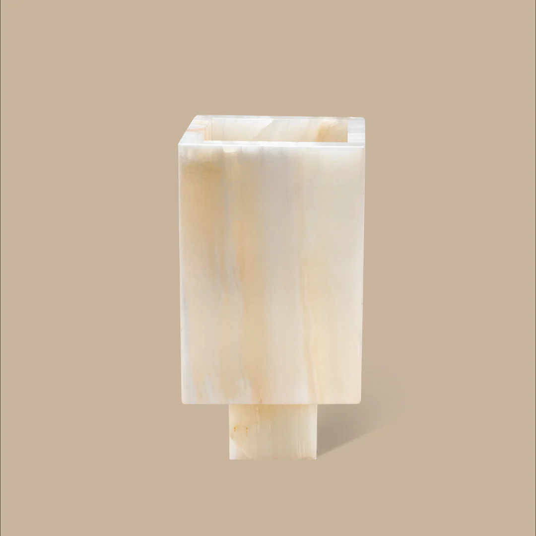 Trunk Vase - White Onyx with Rivets