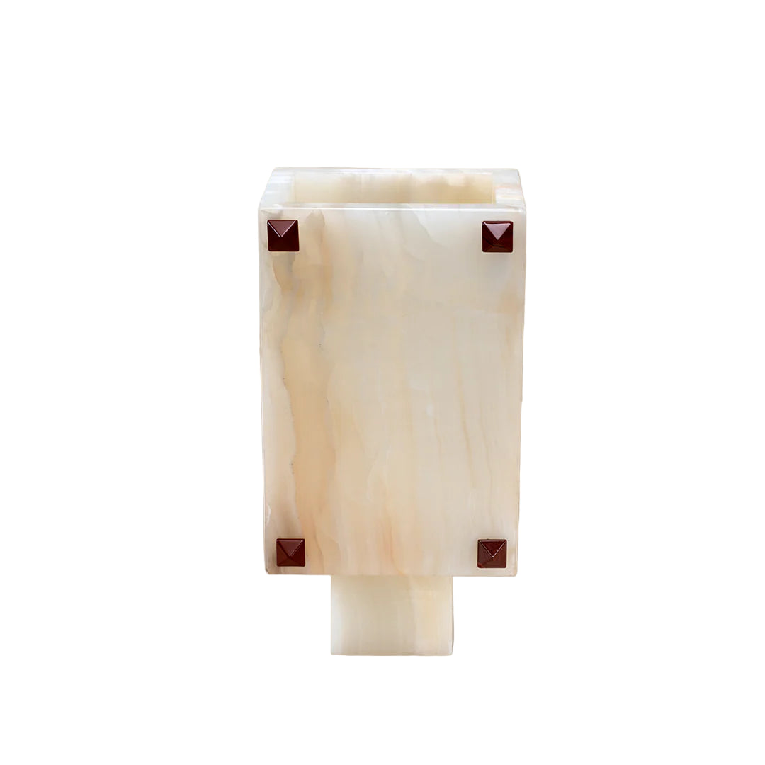 Trunk Vase - White Onyx with Rivets