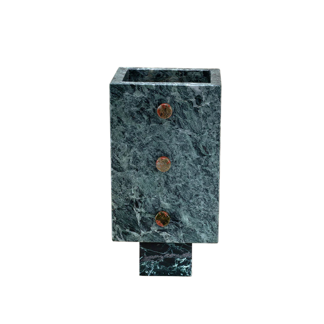 Trunk Vase - Verde Alpi Marble with Buttons