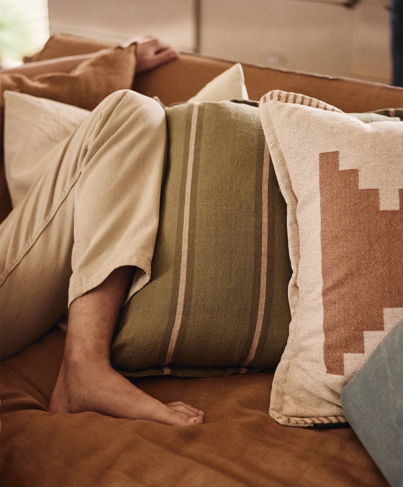 Safari Linen Cushion | Striped Olive / Donkey Pink