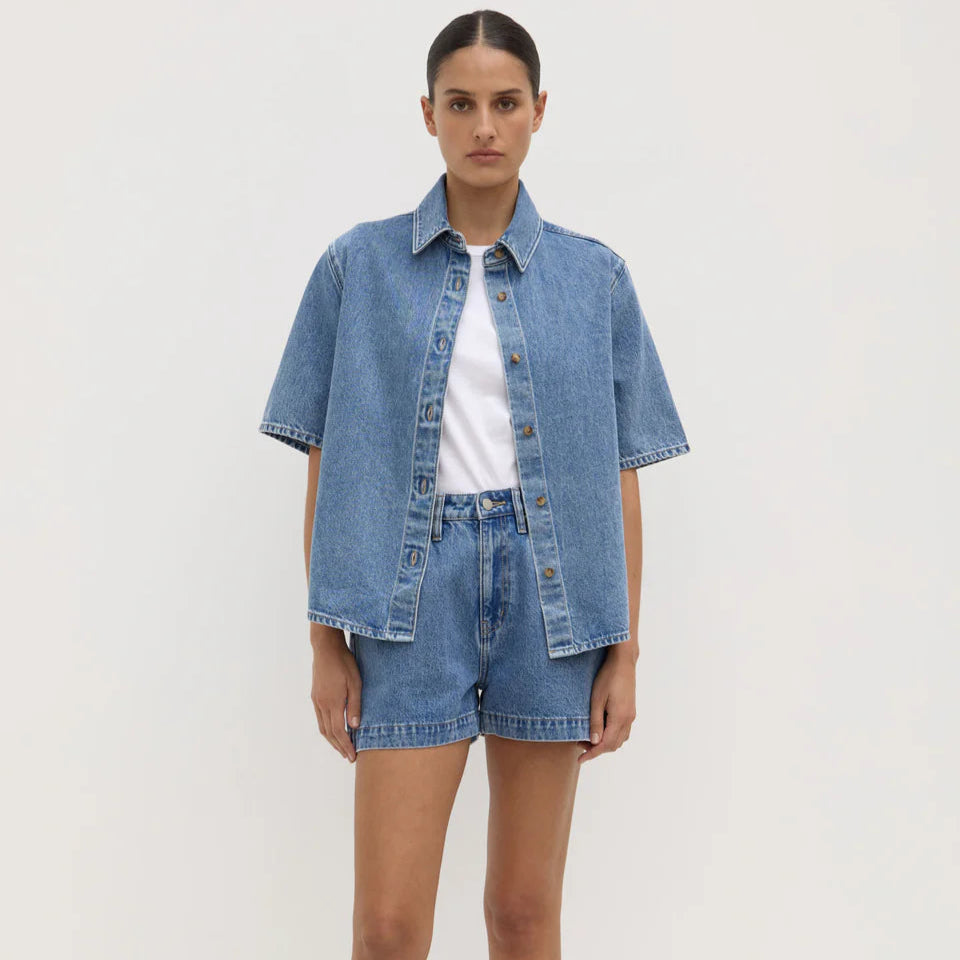 Boxy Denim Short Dark Stone
