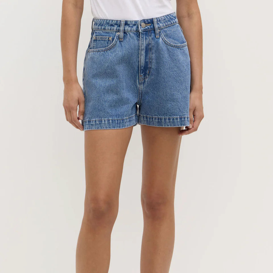 Boxy Denim Short Dark Stone