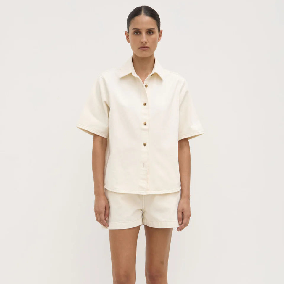 Boxy Denim Short Sleeve Shirt