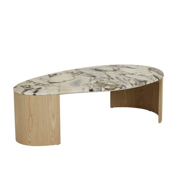 Curve Marble Coffee Table - Matt Ocean Marble - Natural Ash