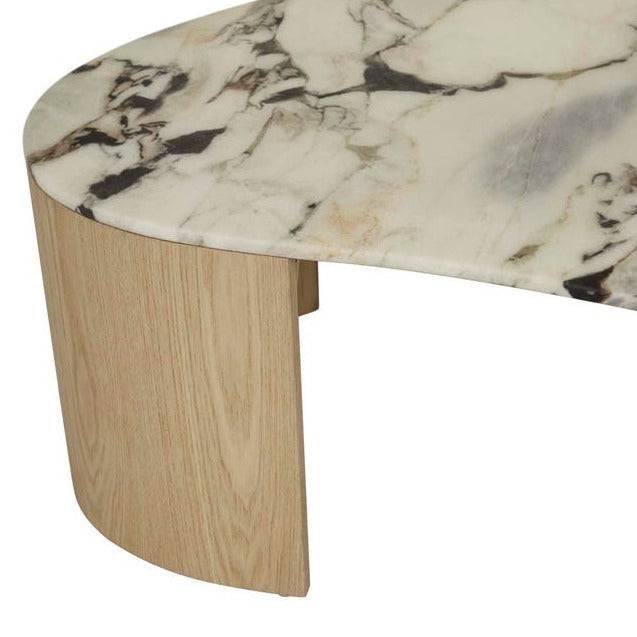 Curve Marble Coffee Table - Matt Ocean Marble - Natural Ash