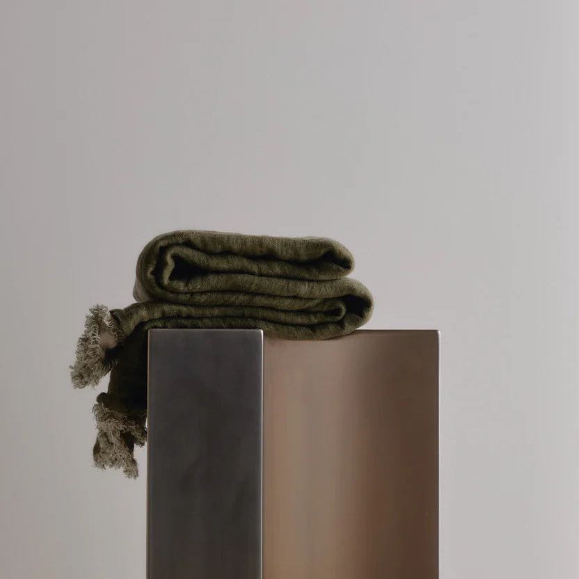 Crush Double Linen Throw Blanket - Armee/Sable