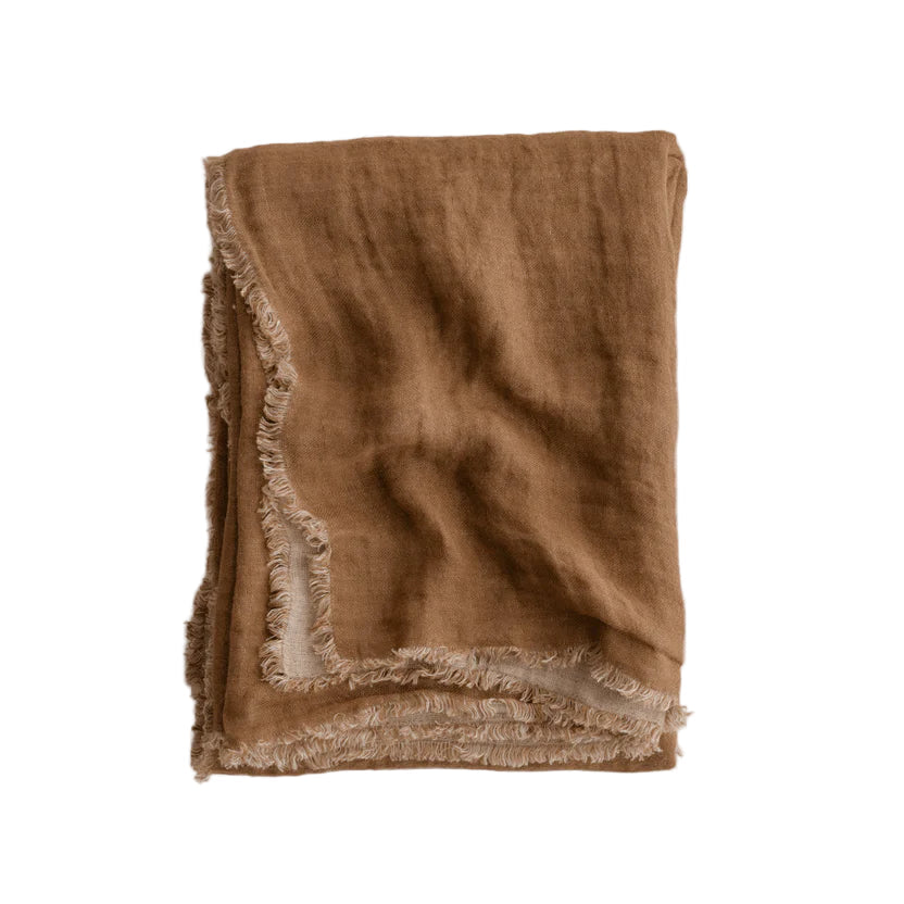 Crush Double Linen Throw Blanket - Russo/Sable