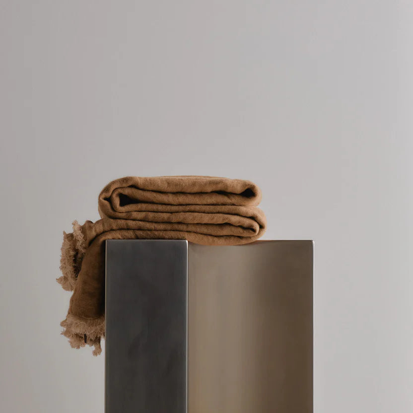 Crush Double Linen Throw Blanket - Russo/Sable