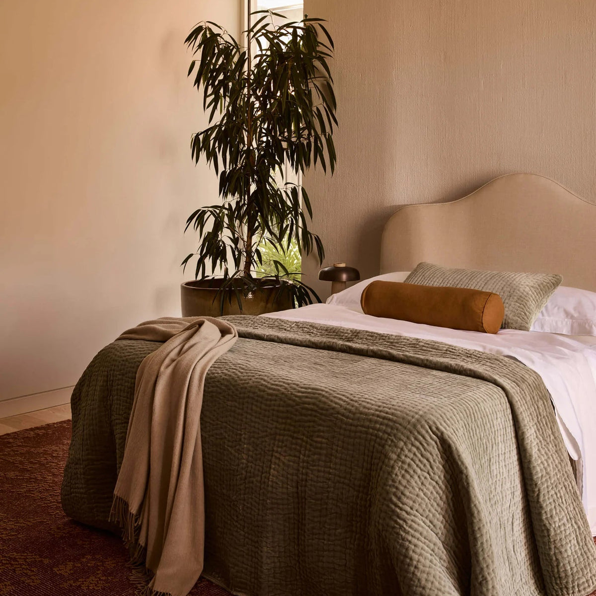 Toffee Pure Linen Bolster Cushion